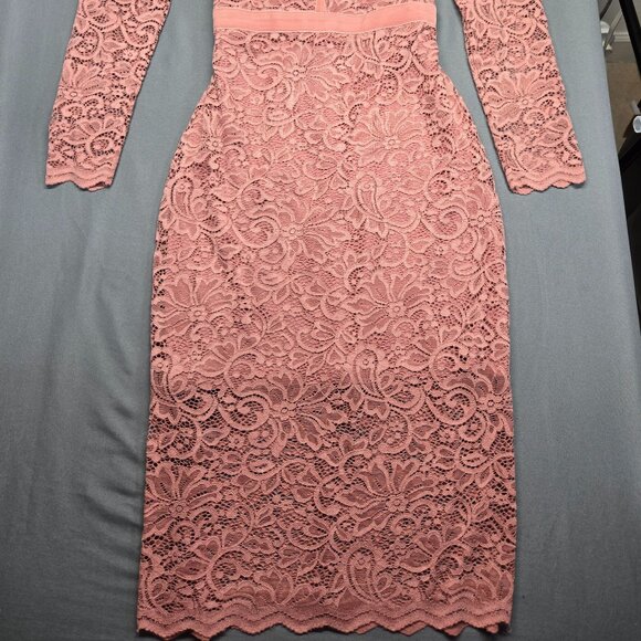 Express Pink Lace Long Sleeve Bodycon Dress 4 - Picture 2 of 15